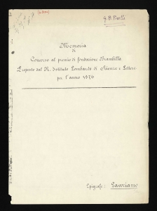 Memoria di concorso al premio di Fondazione Brambilla proposto dal R. Istituto Lombardo di Scienze e Lettere per l'anno 1876