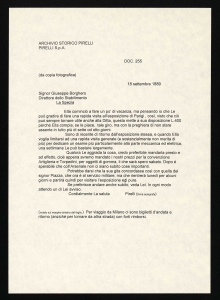 Lettera di Giovanni Battista Pirelli a Giuseppe Borghero