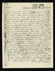 Lettera di Francesco Sormani a Giovanni Battista Pirelli