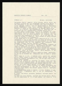 Lettera di Francesco Sormani a Giovanni Battista Pirelli