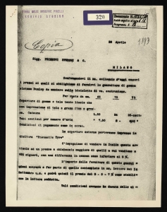 Lettera alla ditta Prinetti Stucchi & C. di Milano