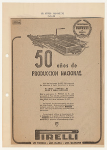 Rassegna stampa del cinquantenario dello stabilimento Pirelli di Villanueva y Geltr&uacute;