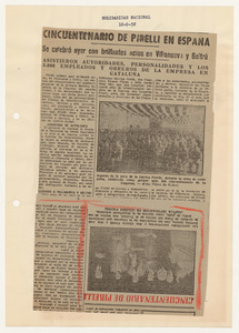Rassegna stampa del cinquantenario dello stabilimento Pirelli di Villanueva y Geltr&uacute;