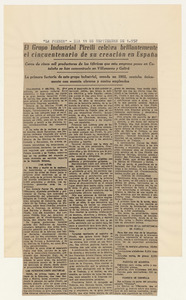 Rassegna stampa del cinquantenario dello stabilimento Pirelli di Villanueva y Geltr&uacute;