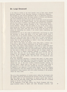 Pubblicazioni e stampa commemorative, consegna medaglia Faraday, cariche ing. Emanueli