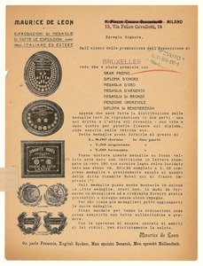 1910/documentazione sulla partecipazione alla Esposizione Internazionale di Bruxelles (Aprile/Novembre)