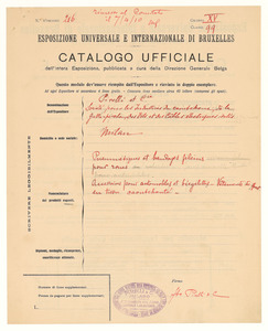 1910/documentazione sulla partecipazione alla Esposizione Internazionale di Bruxelles (Aprile/Novembre)