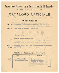 Rilievi - distinte - ecc. Esposizione Bruxelles 1910