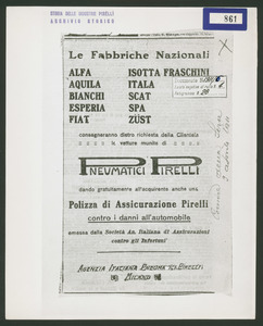 Inserzione pubblicitaria Pirelli sul Corriere della Sera del 9 aprile 1911