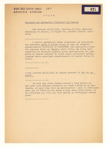 Stralci di lettere di Alberto Pirelli all'ingegner Manfredo Cantalupi e al signor Azevedo