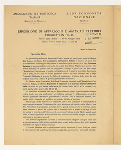 1916/Esposizione di apparecchi e di materiale elettrico fabbricati in Italia (A.E.I.)