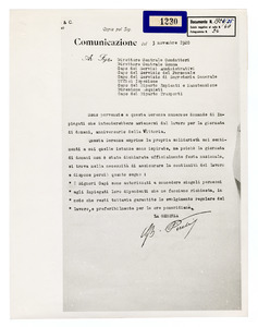 Comunicazione del 3 novembre 1920