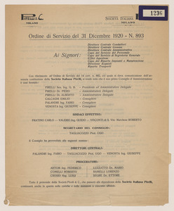 &#34;Ordine di servizio del 31 dicembre 1920 - N. 893&#34;
