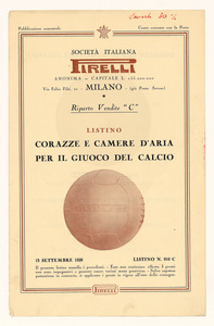 Listino corazze e camere d'aria per il giuoco del calcio