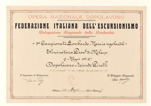 Diploma di partecipazione al 3&deg; Campionato Lombardo Marcia Regolarit&agrave;-Eliminatoria provinciale di Milano del 1931