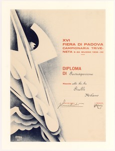 Diploma di partecipazione alla XVI Fiera di Padova del 1934