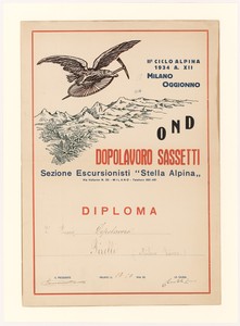 &#34;Diploma di 2° premio per la II Ciclo Alpina Milano-Oggionno del 1934&#34;