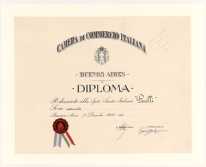 &#34;Diploma di socio aderente della Camera di Commercio Italiana di Buenos Aires&#34;