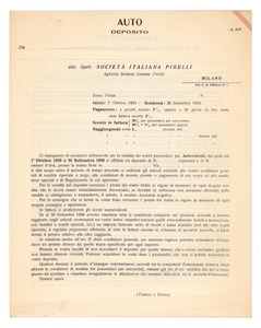 Moduli per la vendita di pneumatici della Societ&agrave; Italiana Pirelli