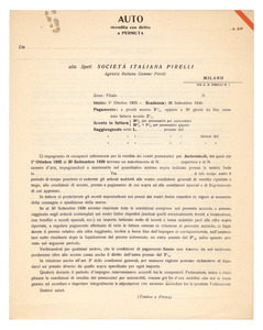 Moduli per la vendita di pneumatici della Societ&agrave; Italiana Pirelli