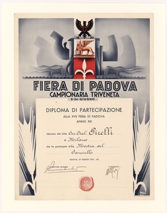 &#34;Diploma di partecipazione alla XVII Fiera di Padova del 1935&#34;