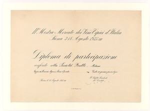 Diploma di partecipazione alla II Mostra-Mercato dei vini tipici d'Italia del 1935