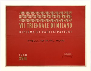 Diploma di partecipazione alla VII Triennale di Milano del 1940