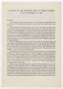 Account of the speeches made at Pirelli Works Tivoli (Villa Adriana) - 13 1 - 1949