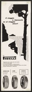 Advertisement for Pirelli Stelvio, Rolle, and Cinturato tyres