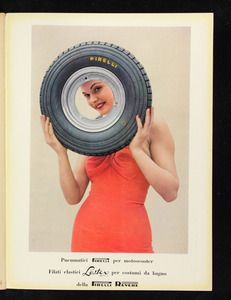 Pubblicità dei pneumatici Pirelli per motoscooter e del filato elastico Lastex
