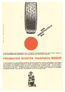 Pubblicità dei pneumatici pirelli per scooter da trasporto
