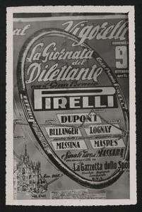 Un manifesto con pubblicità del Gran Premio Pirelli