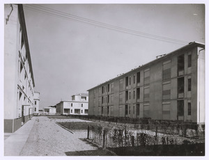 Una veduta del Villaggio Pirelli di Cinisello Balsamo. La fotografia è pubblicata in Fatti e Notizie n. 6, 1953