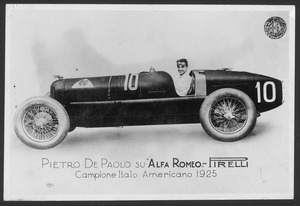 Pietro De Paolo, campione italo-americano del 1925, su Alfa Romeo P2 equipaggiata con gomme Pirelli