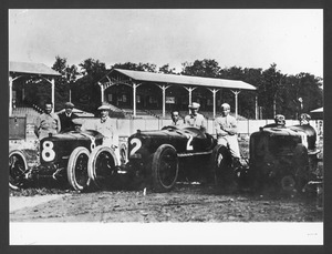 La scuderia Fiat al Gran Premio d'Italia del 1923: i piloti Felice Nazzaro, Pietro Bordino e Carlo Salamano su Fiat 805