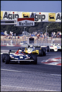 Il pilota Teo Fabi su Toleman-Hart n. 36 equipaggiata con pneumatici Pirelli