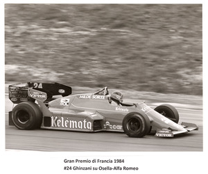 Il pilota Piercarlo Ghinzani su Osella-Alfa Romeo n. 24