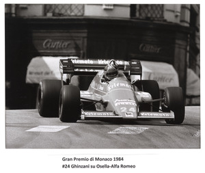 Il pilota Piercarlo Ghinzani su Osella-Alfa Romeo n. 24