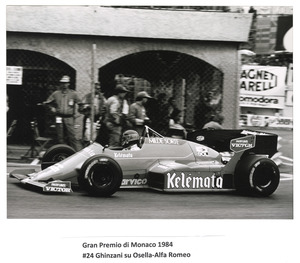 Il pilota Piercarlo Ghinzani su Osella-Alfa Romeo n. 24