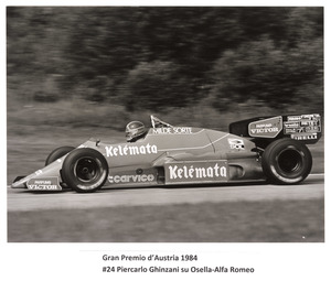 Il pilota Piercarlo Ghinzani su Osella-Alfa Romeo n. 24