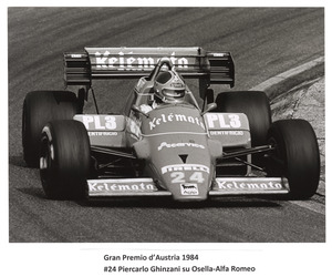 Il pilota Piercarlo Ghinzani su Osella-Alfa Romeo n. 24