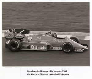 Il pilota Piercarlo Ghinzani su Osella-Alfa Romeo n. 24
