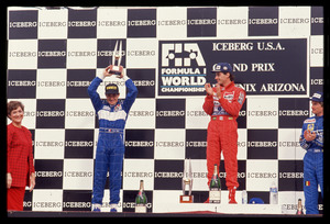 Podio del Gran Premio degli Stati Uniti, 1990. Primo: Ayrton Senna; Secondo: Jean Alesi; Terzo:  Thierry Boutsen