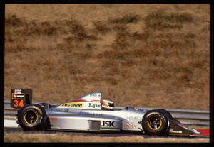 Il pilota Claudio Langes (n.34) su EuroBrun-Judd gommata Pirelli