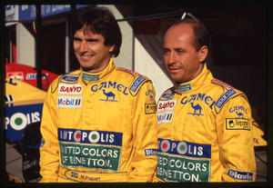 A sinistra il pilota Nelson Piquet (n.20), a destra il pilota Roberto Moreno, team Benetton