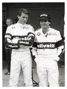 I piloti Fran&ccedil;ois Hesnault  (n. 8)  e Nelson Piquet  (n.7) della scuderia Brabham