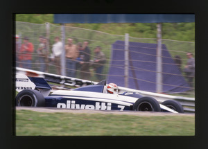 Il pilota Nelson Piquet (n.7) su Brabham-BMW gommata Pirelli
