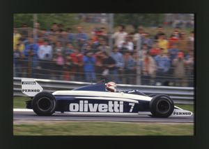 Il pilota Nelson Piquet (n.7) su Brabham-BMW gommata Pirelli
