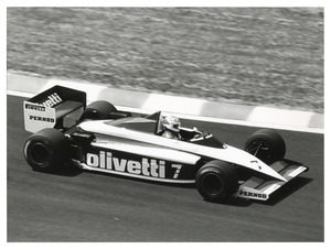 Il pilota Nelson Piquet (n. 7) su Brabham-BMW gommata Pirelli