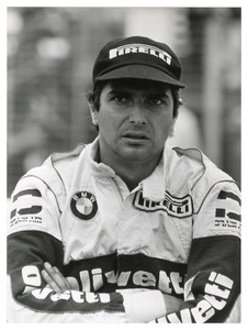 Il pilota Nelson Piquet vincitore del  Gran Premio di Francia con la Brabham-BMW